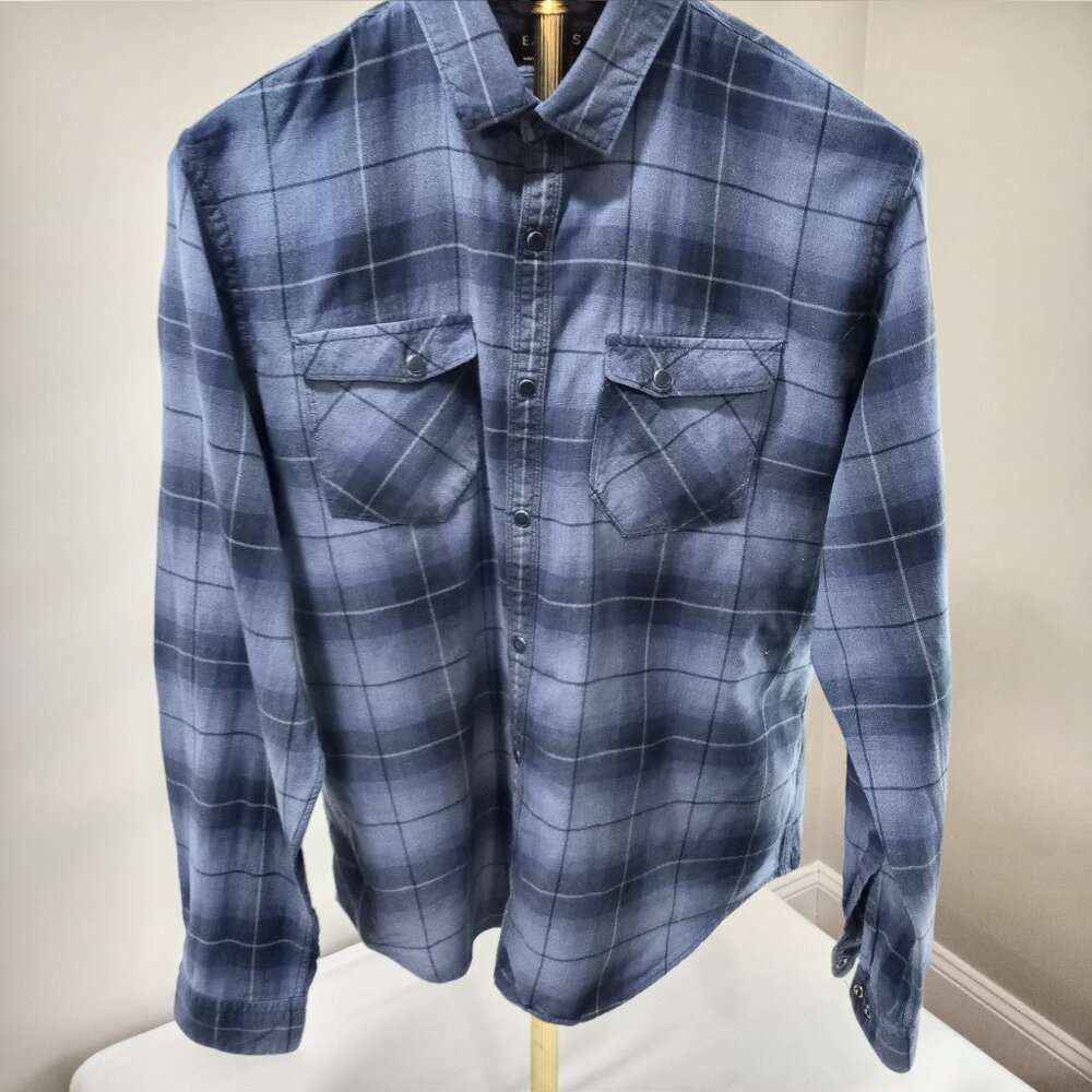 EXPRESS 100% COTTON BLUE CHECK FLANNEL LONG SLEEVE MEN SHIRT SIZE XL